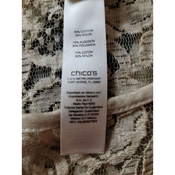 Chico's  Size 0 NWT Women's Lace Textured Layered Shirt Beige Size Small  t2 - Picture 6 of 9